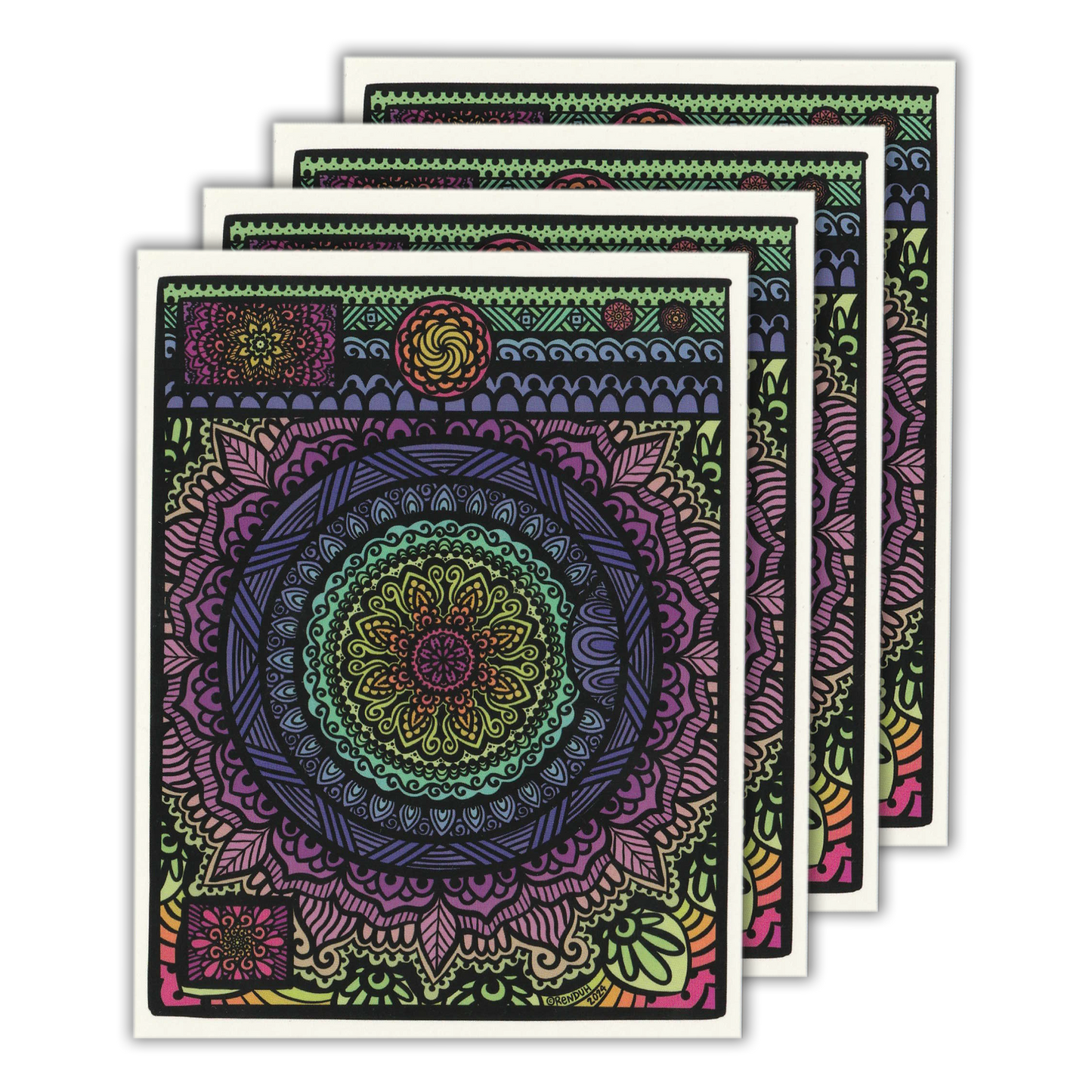 "Rainbow Washing Machine Mandala" Set of 4 Postcards